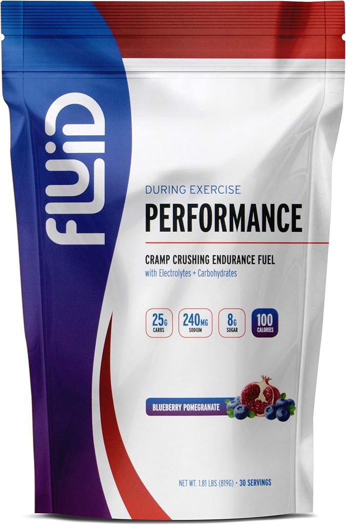 Fluid Performance - Bajo Sugar Endurance Fuel Sports Drink Mix with Electrolytes, All Natural Ingredients, Gluten-Free for Before or During Exercise (Blueberry Pomegranate, 30Serving)