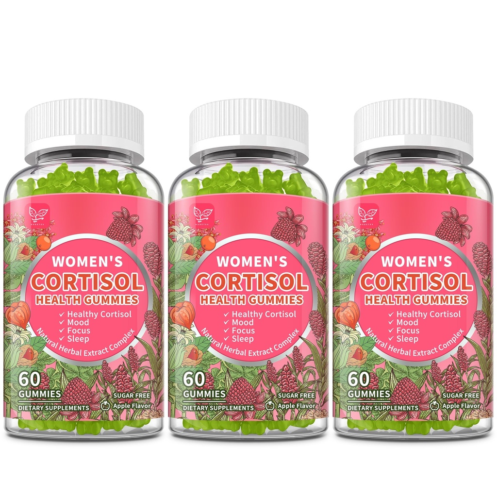 Cortisol Gummies for Women,Cortisol Manager with Ashwagandha,Magnesium,L-theanine,Phosphatidylserine,Rhodiola Rosea,Black Pepper for Mood Support,Adrenal Balance,Sleep,Vegan,Apple Flavor,180 Count