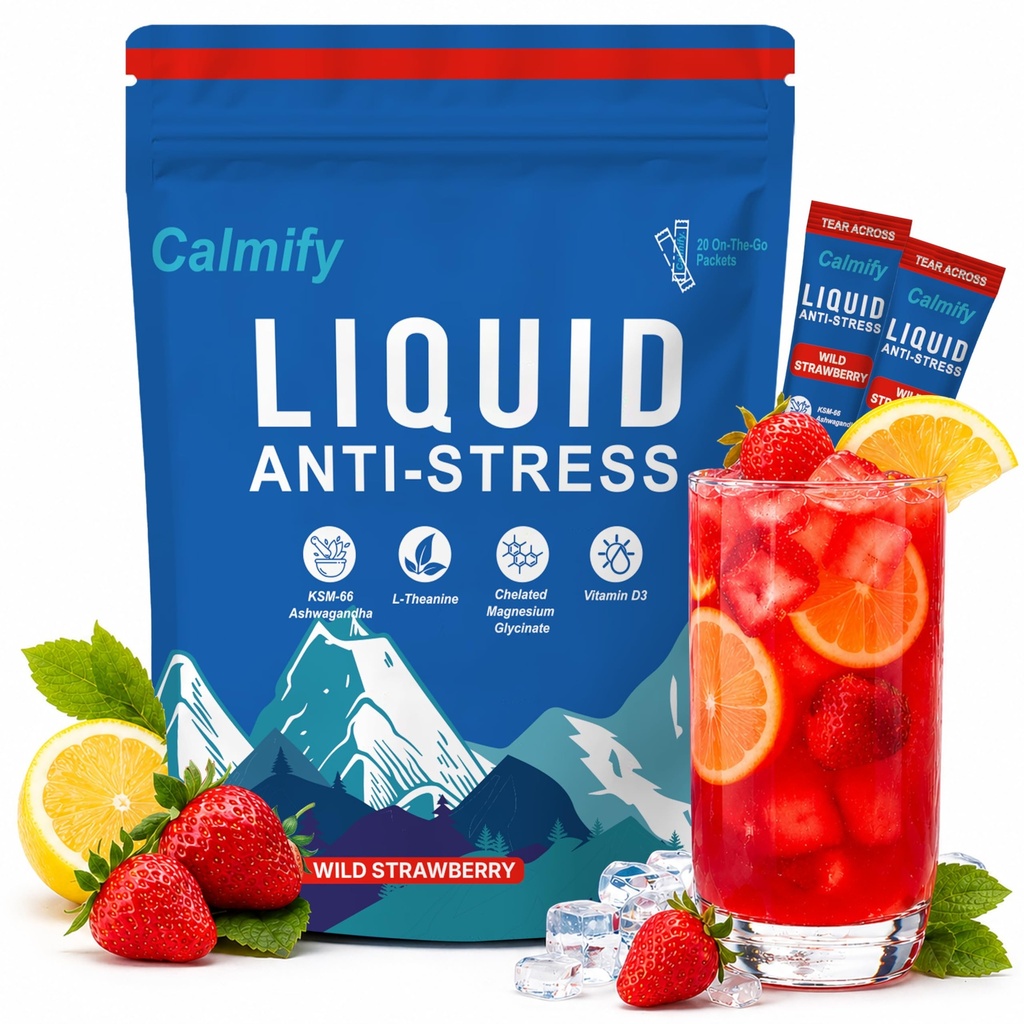 Calmify Liquid Anti Stress Cortisol Wild Strawberry | 20 Packets | Sugar Free
