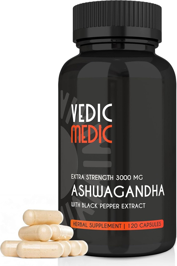 Organic Ashwagandha Capsules Extra Strength 3000mg con Black Pepper Extract - Stress Relief, Mood Enhancer, Energy Support - Non-GMO, Vegan, Gluten Free (120)