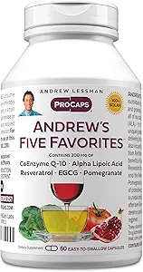 ANDREW LESSMAN Andrew's Five Favoritos 60 Capsules - Proporciona 200mg Cada una de Coenzyme Q-10, Resveratrol, EGCG, Pomegranate and Alpha Lipoic Acid, Powerful Anti-Oxidant Support, No Additives