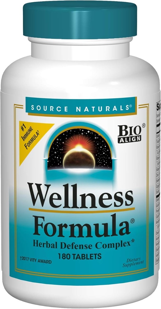 Fuente Natural Wellness Fórmula Bio-Alineados, Echinacea Vitaminas Gratuitas &amp; Defensa Herbal - Immune System Support Suplemento &amp; Immunity Booster - 180 Conde