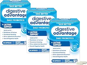 Digestive Advantage Lactose Defense Enzymes + Probiotics for Women &amp; Men Occasional Bloating, Lactose Breakdown, Menor Abdominal Discomfort, Immune Support, 96 Condes Capsules (2 Pack)