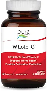 PURE ESSENCE LABS Whole-C Whole Food Vitamin C - Best Immune Support - Organic & Nature Vitamins - Immunity Booster &amp; Dietary Supplements (30 Tablets)
