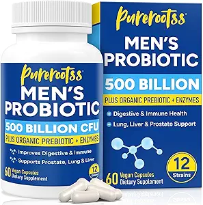 Probióticos para Hombres, 500 millones de UFC &amp; 12 Strains, Prebiótico " Probiótico, Arándano, Saw Palmetto, Enzymes Digestivos, Gut " Bloating, Lung Liver Prostate Support, 30-Day Supply