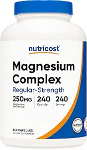 Complejo de magnesio de Nutricost 250mg, 240 cápsulas - óxido de magnesio, citrato y glucocinado - Gluten libre y no GMO