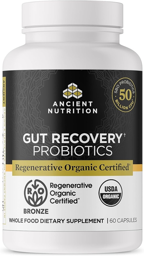 Probióticos certificados orgánicos antiguos de nutrición para la recuperación de Gut, Probióticos Gut Recuperación, para la digestión saludable y el sistema inmunológico Funcionalidad Soporte, 50 millones de UF* Por Servir, 60 Cuenta