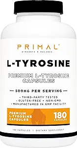 Primal L-Tyrosine Capsules (180 cápsulas / 500 mg por servidumbre)