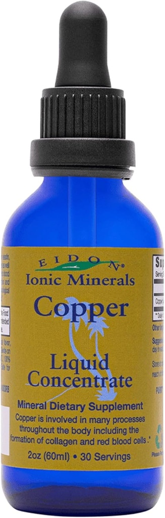 Eidon Ionic Minerals Copper - Suplemento de cobre, Concentrado líquido, Suplemento dietético mineral para la célula de sangre roja Apoyo &amp; Esquí sano - 2 Unce Bottle