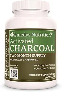 Nutrición de Remedy Carcoal Activado Ø 1000 mg, 60 cápsulas veganos Suplemento dietético