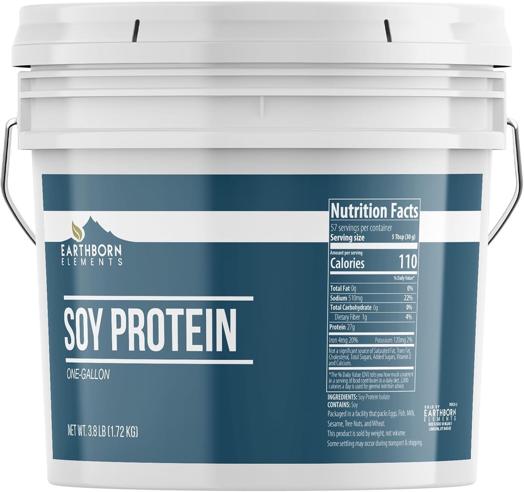 Elementos terrestres Soy Protein Powder 1 Gallon Bucket, Siempre Puro, Smoothies & Shakes (60.8 Ounces)