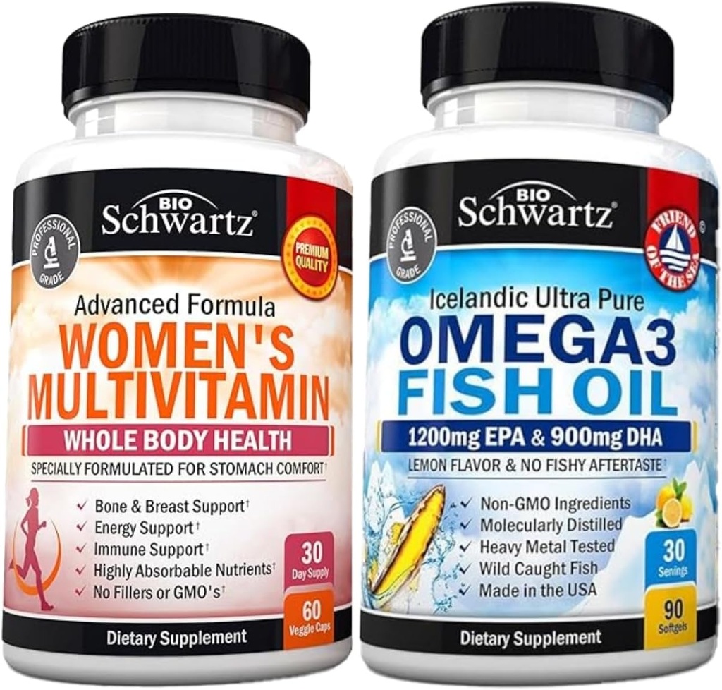 Daily Multivitamin for Women Capsules (1 Month Supply) Plus Triple Strength Omega 3 Fish Oil Softgels (1 Month Supply)