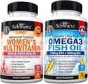 Multivitamina diaria para las mujeres cápsulas (1 mes de suministro) más triple fuerza Omega 3 aceite de pescado Softgels (1 mes de suministro)