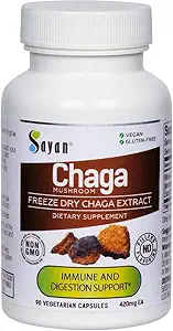 Sayan Siberian Chaga Mushroom Extract – 90 Capsules/420mg ea – Natural & Wild-Harvest Antioxidant Supplement – Immune System Support & Regulate Body Functions – Vegan, Non-GMO, No Fillers or Additives