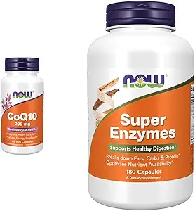 AHORA Suplementos, CoQ10 (Coenzima Q10) 200 mg, Salud Cardiovascular*, 60 cápsulas Veg &amp; Suplementos, Super Enzymes, Formulado con Bromelain, Bile Ox, Pancreatin y Papain,180 cápsulas