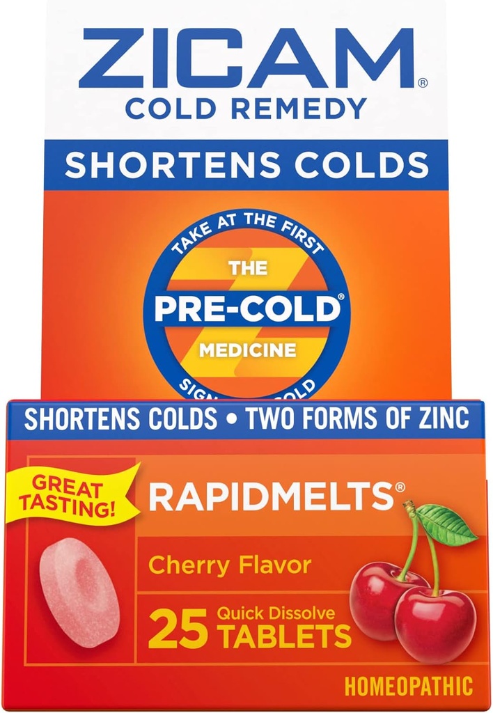 Zicam Cold Remedy Zinc RapidMelts, Cherry Flavor, Homeopático, Cold Shortening Medicine, Shortens Cold Duración, 25 Cuenta (Pack of 2)