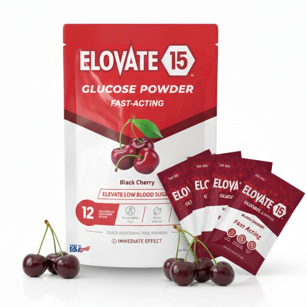 Fast Acting Glucose Powder Packets, Black Cherry – Instant Dissolve, No Water Needed | 15g Pure Dextrose | Waterproof SlimPaks | Made in USA | Gluten-Free (Pack of 12)