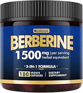 Beberine Supplement - Berberine Weight Loss, High-Potency Berberine 1500MG de Berberine HCL, Plus Citrus Bergamot - para Metabólico, Digestivo, e Immune Support - Vegan, Non-GMO, 180 cápsulas