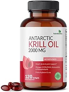 Futurobióticos Aceite de Krill Antártico 2000mg con Astaxanthin, Omega-3s EPA, DHA y fosfolípidos - 100% Aceite de Krill Premium puro de metal pesado, no GMO – 120 Softgels