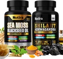 Moss " Shilajit Multivitamin Bundle - Sea Moss 7000mg, Shilajit 9000mg, Black Seed Oil 4000mg, Ashwagandha 2000mg, Ginger " Rhodiola Rosea 1000mg, All in 1 Supplements (60 Count) (1 Pack)