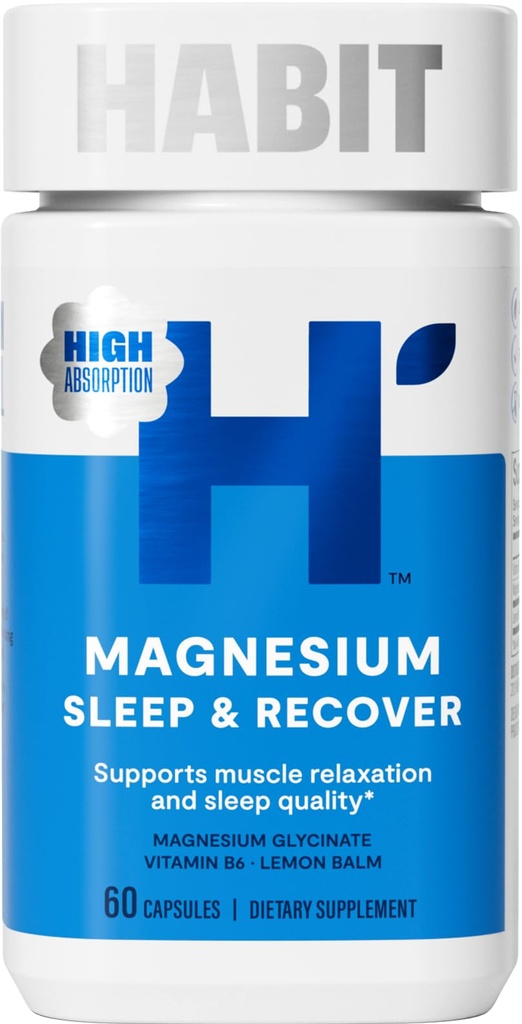 Habit Magnesium Sleep & Recover Supplement, Magnesium Glycinate, Vitamin B6, Lemon Balm, 60 Capsules