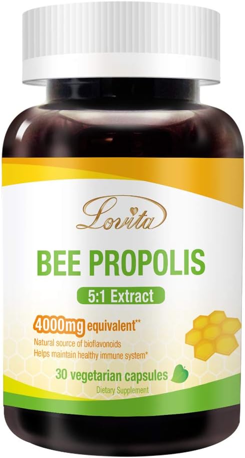 Lovita Propolis Capsule | High Potency | 5:1 Concentration | Natural Propolis Extract | 30 Vegetarian Capsules (1 Months Supply)