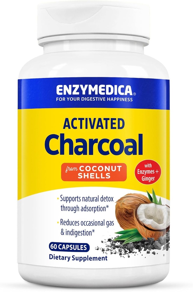 Enzymedica, carbón activado, reduce el gas ocasional, la hinchazón " , soporta la desintoxicación natural, 60 cuenta