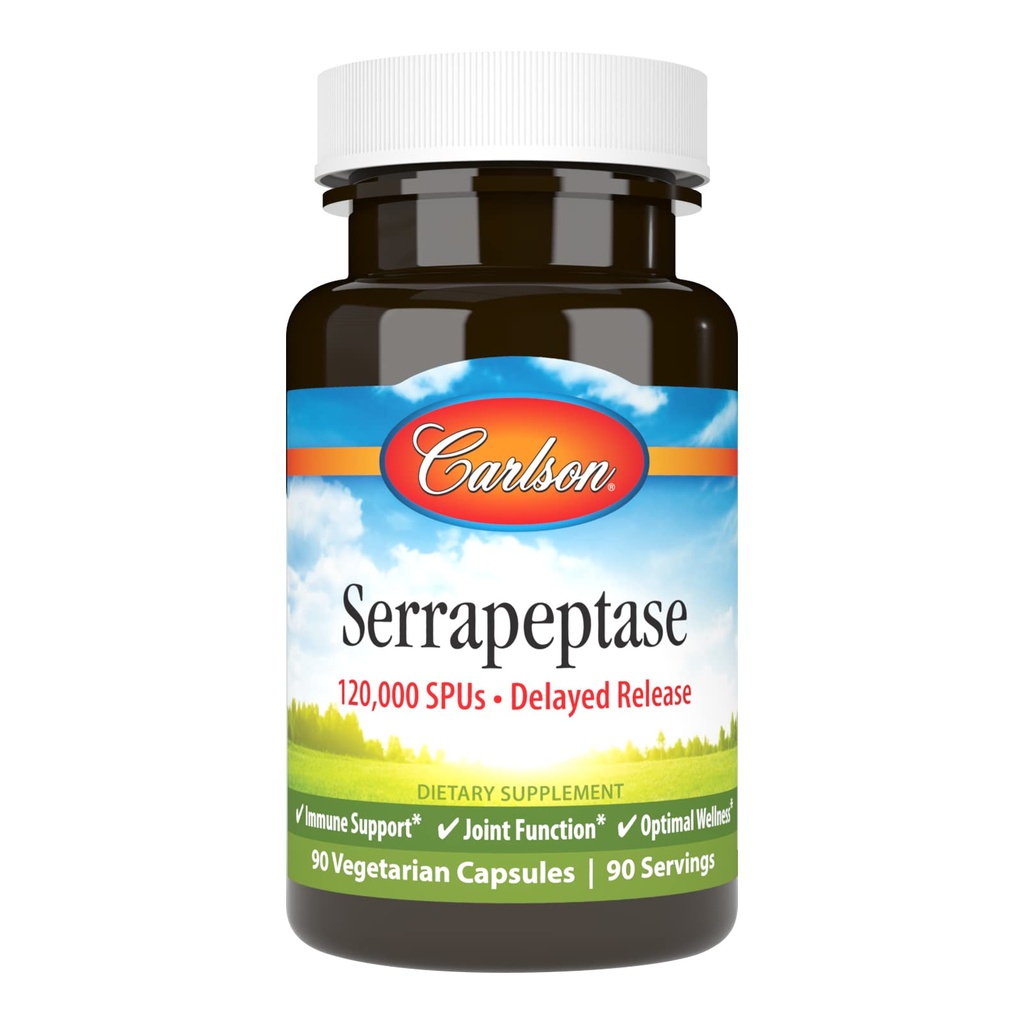 Carlson - Serrapeptase, 120000 SPUs - Delayed Release, Immune Support, Joint Function & Optimal Wellness, 90 Vegetarian Capsules