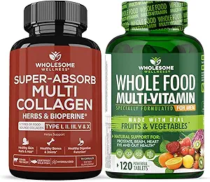 Píldoras multi colágeno superabsorb (Tipo I II III V X) Hierbas orgánicas y bioperina + Multivitamina entera de alimentos para hombres - Multi vitaminas naturales, minerales, extractos orgánicos Árbol