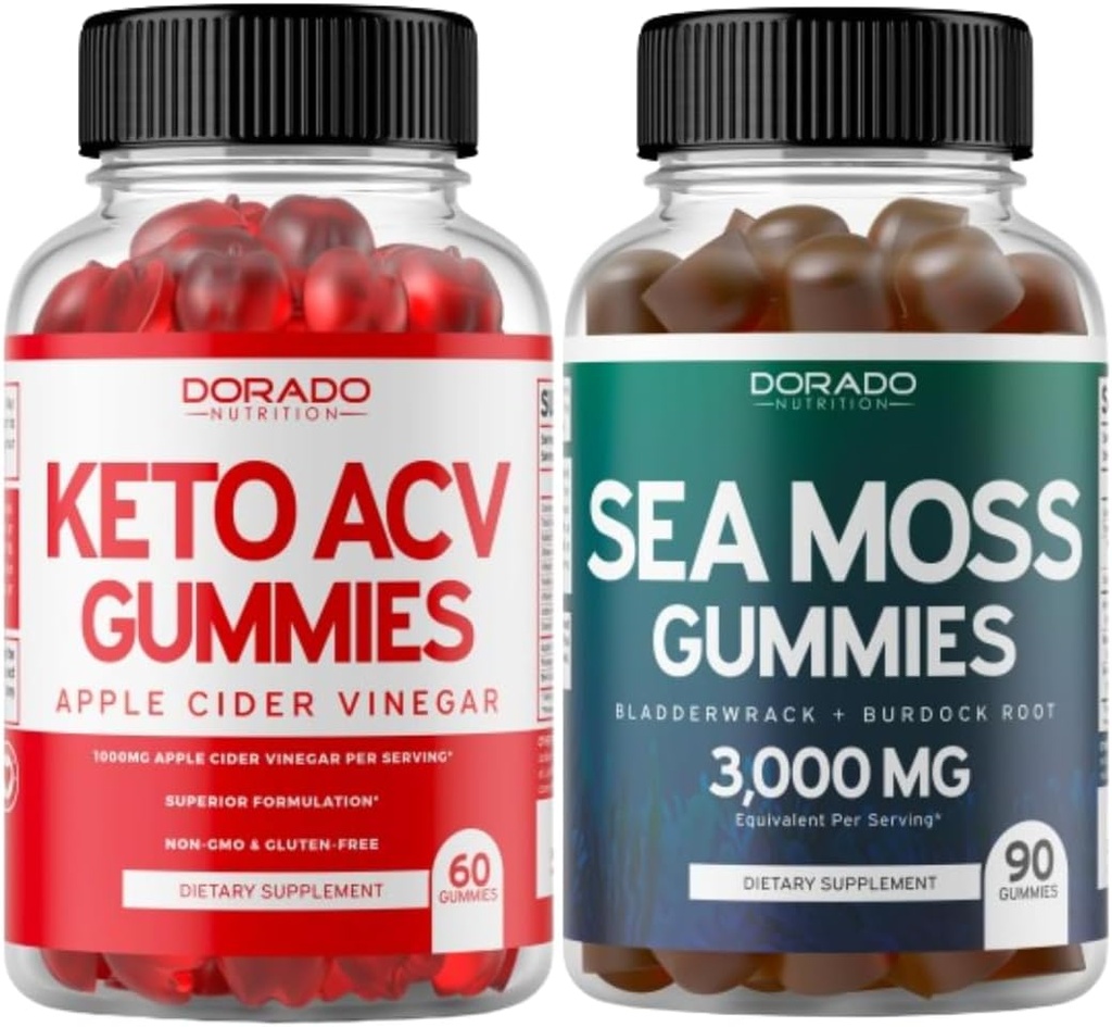 Keto ACV Gummies (60 Conde) Advanced Weight Loss Formula and Irish Sea Moss Gummies (90 Conde) con Bladderwrack & Burdock Root for Thyroid, Energy &amp; Immune Support - Non GMO, Vegan Safe & Made in US