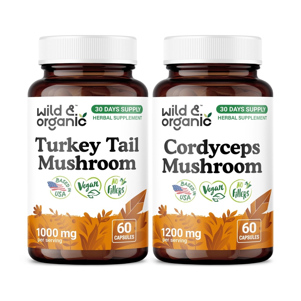 Wild & Organic Turkey Tail 60 Capsules & Cordyceps 60 Capsules