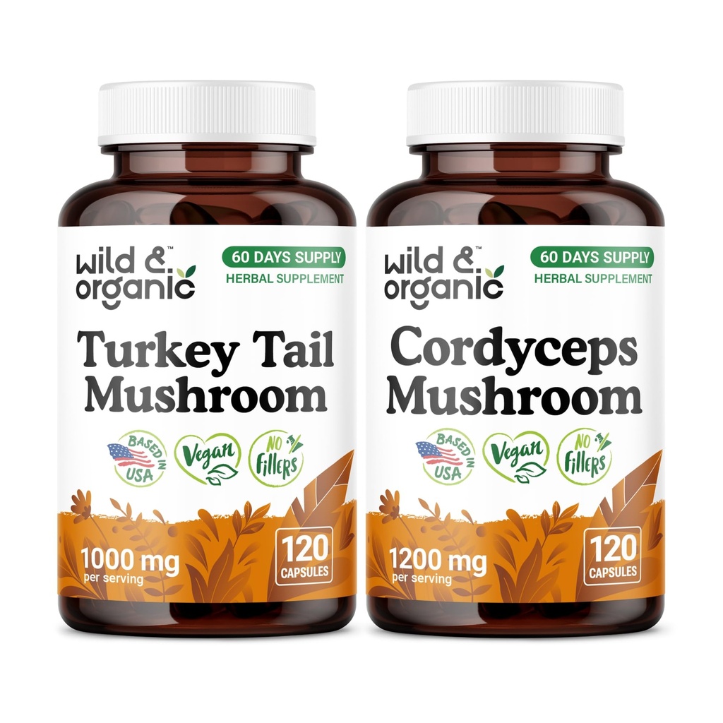Wild & Organic Turkey Tail 120 Capsules & Cordyceps 120 Capsules