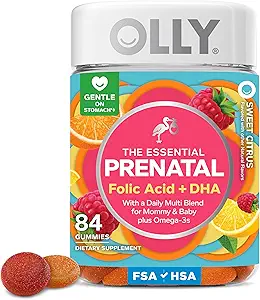 OLLY Essential Prenatal Gummy Multivitamin, Folic Acid, Vitamina D, Omega 3 DHA, apoya el crecimiento saludable y el desarrollo cerebral, Citrus Berry - 84 Conde