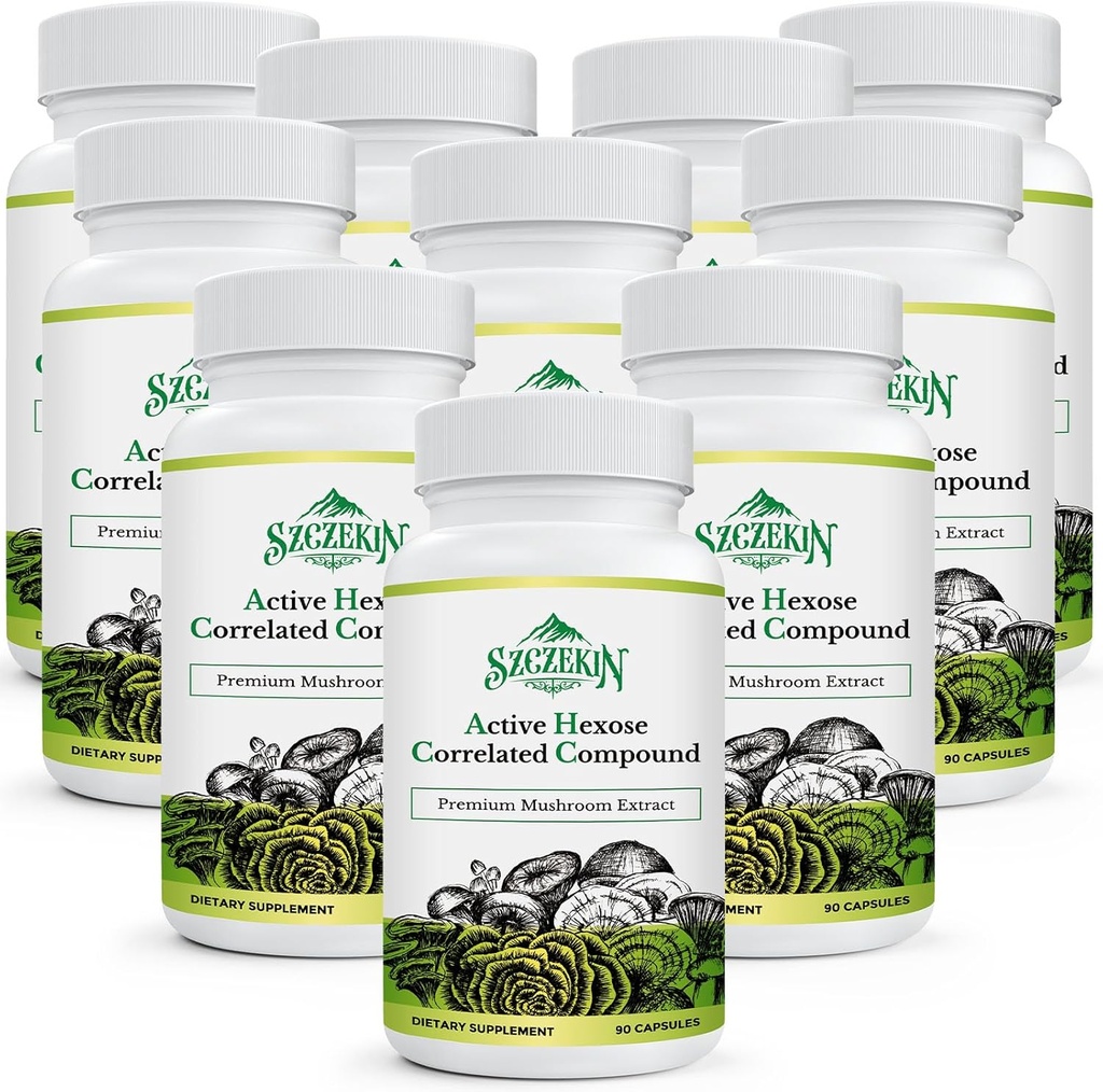Hexose activo Correlated Compound 1500 mg Suplemento, Natural 8 Mushroom Extract Supplement, Immune System, Liver Function, Natural Killer and T Cells Activity, 900 Veggie Capsules