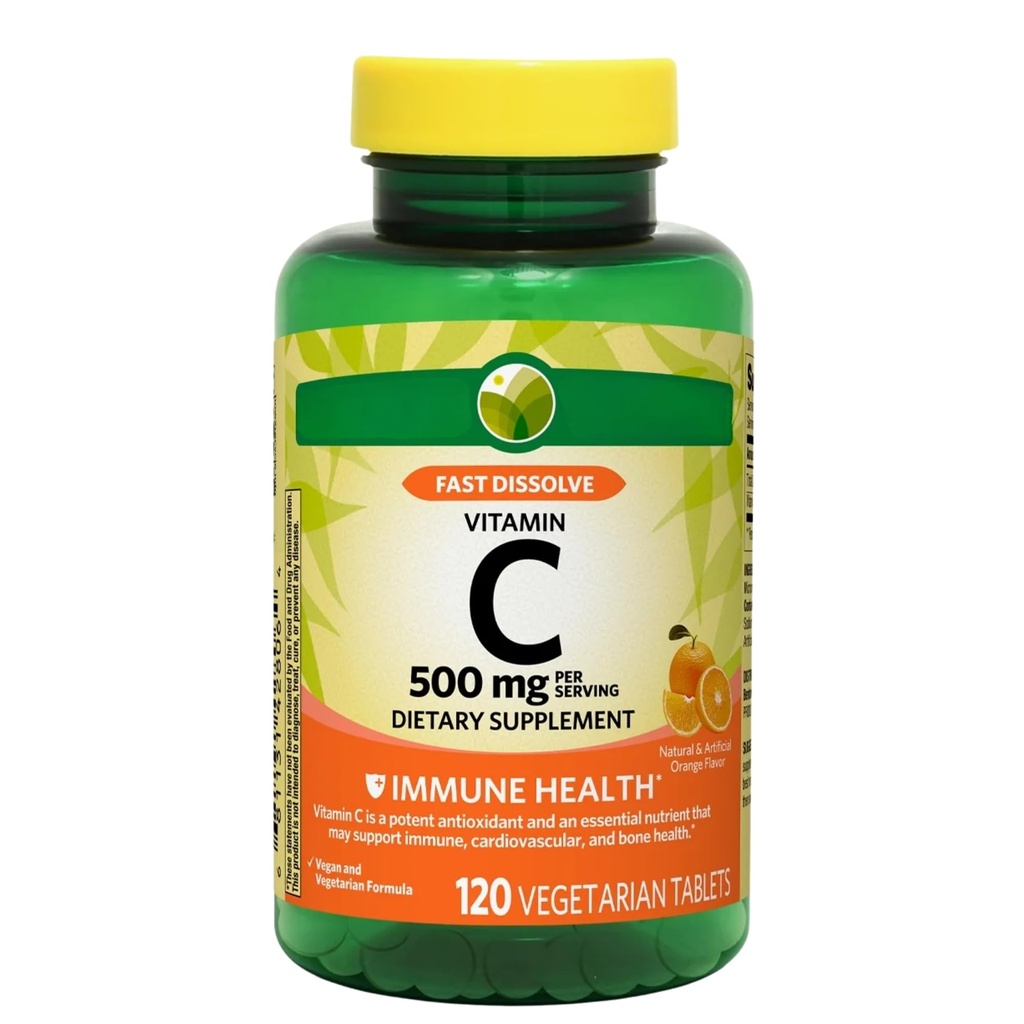 KP+ Vitamin C 500 mg | Fast Dissolve | Immune Health Vitamin Supplement | Orange Flavor | 120 Vegetarian Tablets | Pack of 1