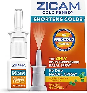 Zicam Cold Remedy No-Drip Nasal Spray with Cooling Menthol &amp; Eucalyptus, Homeopathic, Zinc-Free, Pre-Cold Medicine, Shortens Cold Duración, 0,5 Ounce