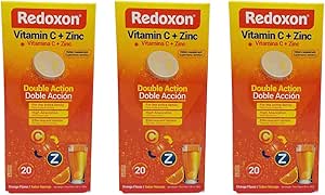 Redoxon Vitamina C Tablets ¦ Orange Flavor, Effervescent Double Action Suplemento de Vitamina C y Zinc para Immune System Support, Healthier Lifestyle, y Más Energía; 3-Pack of 20 Tablets