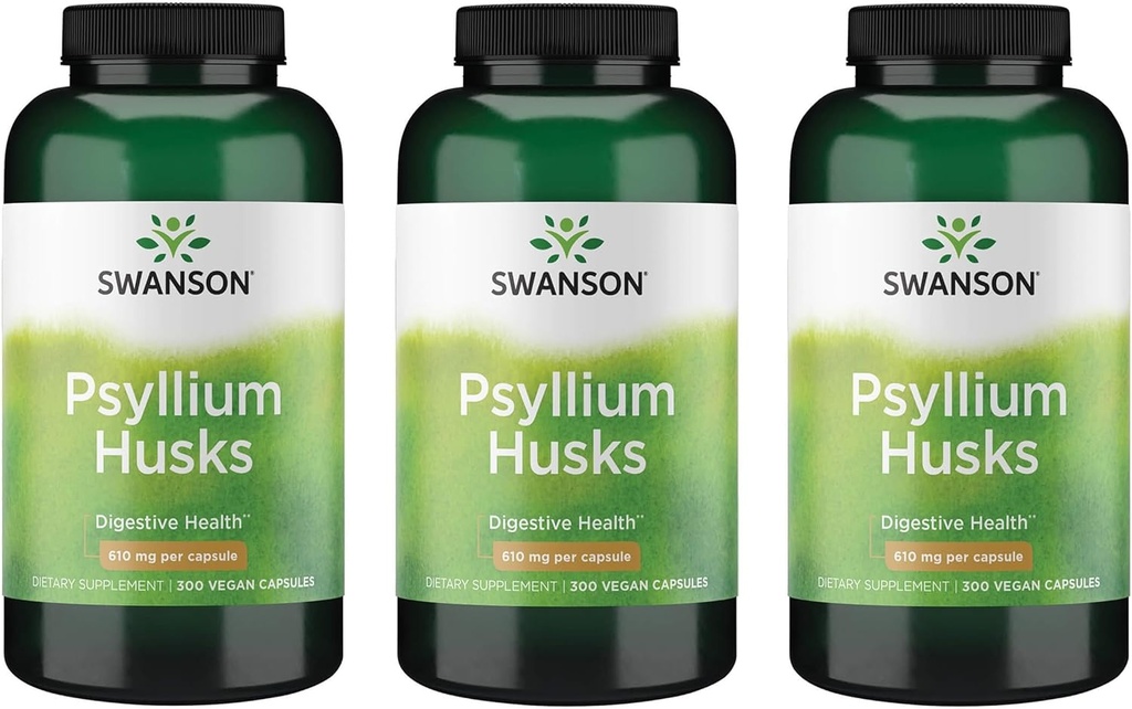 Swanson Psyllium Husk Suplemento dietético de fibra 610 mg 300 cápsulas - (3 paquete)
