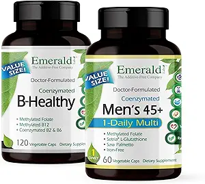 EMERALD LABS Bundle with B Healthy (120 Veg Caps) &amp; Men's 45+ 1-Daily Multi (60 Veg Caps) - Vegan Vitamin B Complex with Full Spectrum B Vitamins - Men's Multivitamin with CoQ10, Lycopene &amp; More