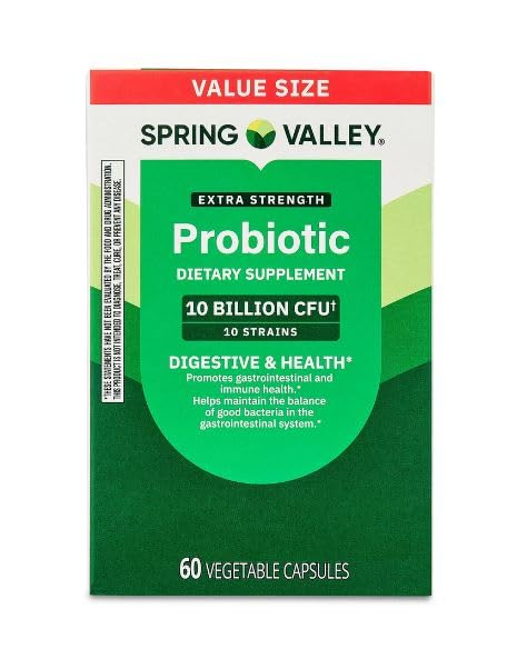 Spring Valley Extra Strength Probiotic Vegetable Capsules for Digestive Health (10 Billion - 60 Count)