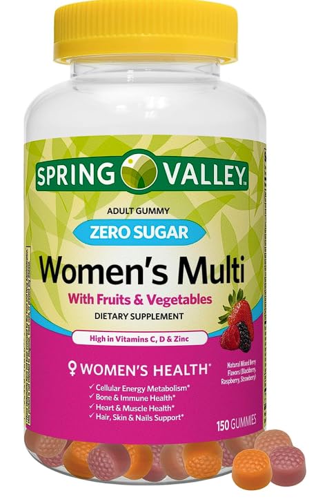 Spring Valley Zero Sugar Women's Multi Gummy, 150 Count, Pack 01 + Daily Supplement Tracker Sticker