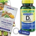 Spring Valley Vitamin D3 Softgels 125 mcg 5000 IU 250 Ct Plus Vitamin Vitality & Pill Container (3 Items)!