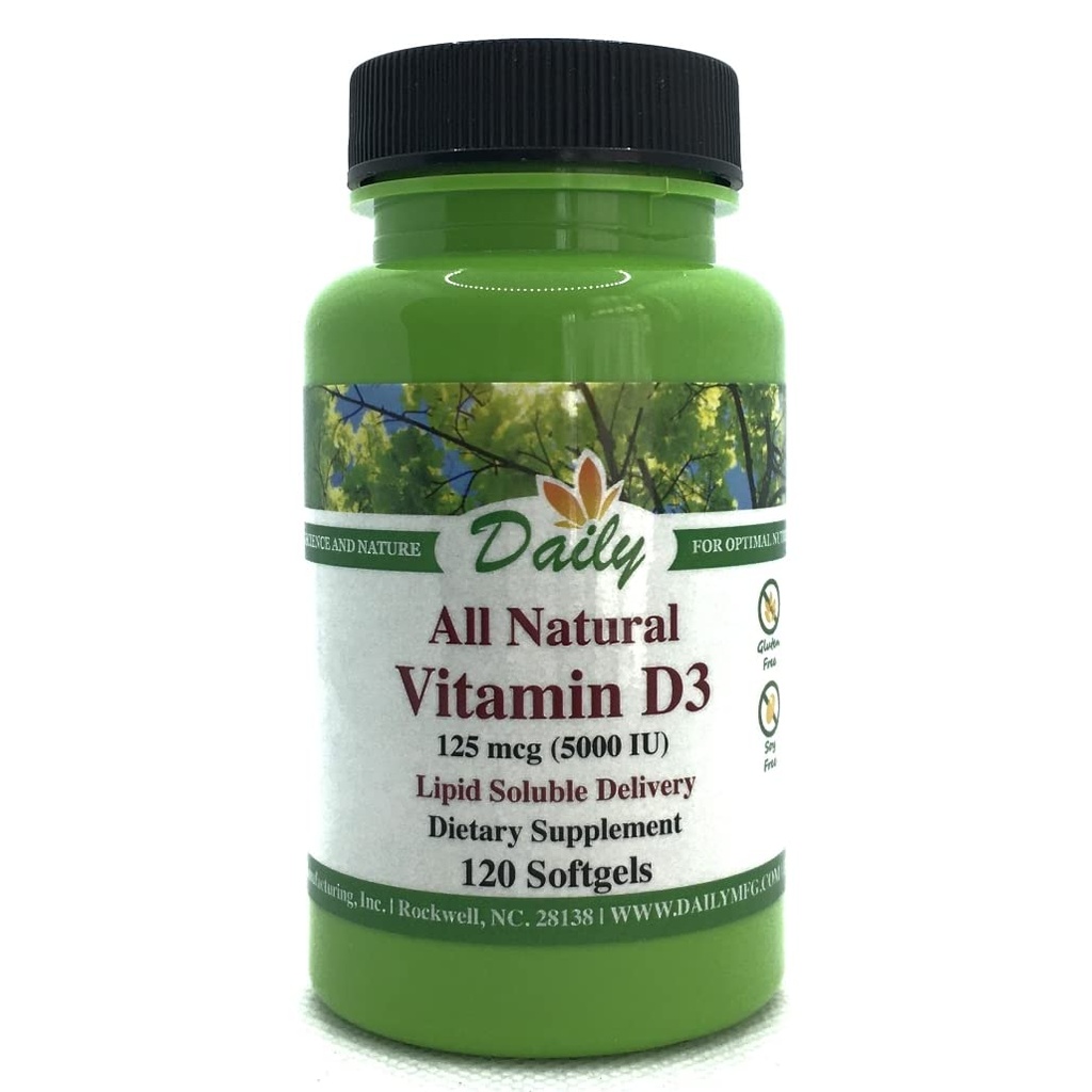 Daily Manufacturing Vitamin D3 5000 IU (125 mcg) Softgels
