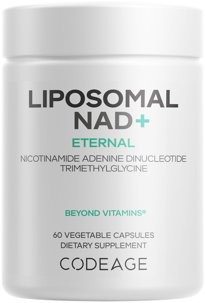 Codeage Liposomal NAD+ Suplemento - NAD Nicotinamide Adenine Dinucleotide Coenzyme Pills - 500 mg NAD+ Por Serving " Betaine Anhydrous - Entrega Liposomal - Vegan, Non-GMO, Gluten-Free - 60 cápsulas