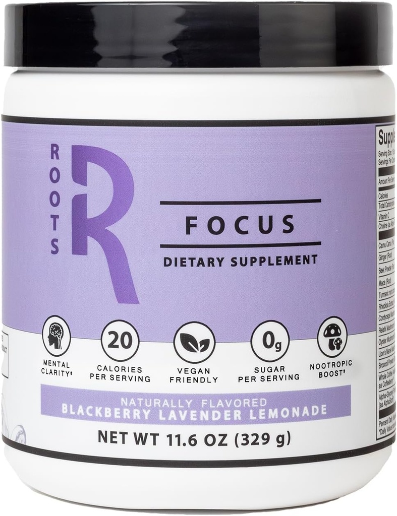 Silver Star Nutrition, Roots Focus Nootropic Brain Supplement - BlackBerry Lavender Lemonade, Blend of Lion's Mane, Cordyceps, " Reishi Functional Mushrooms + Extended-Release Caffeine, 50 Servings