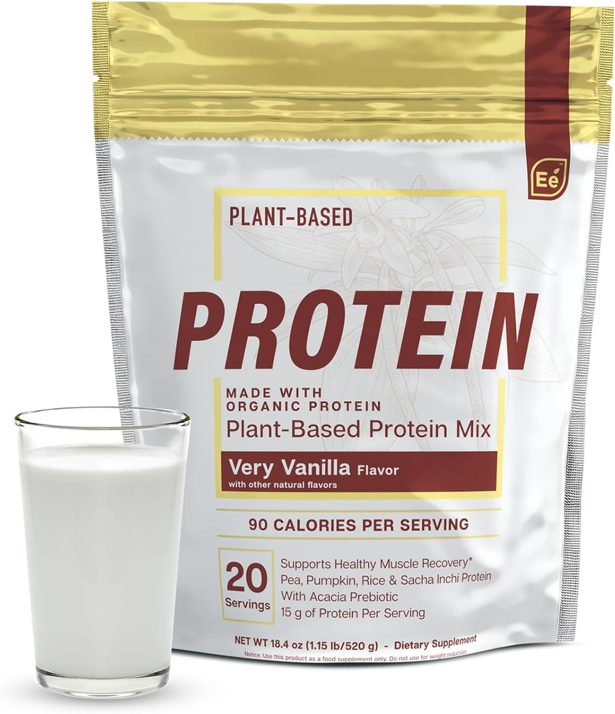 Elementos esenciales Pea Protein Powder - Very Vanilla ← Low-carb Plant-Based Vegan Blend - Keto-Friendly and Gluten-Free ← 20 Servings, 18oz