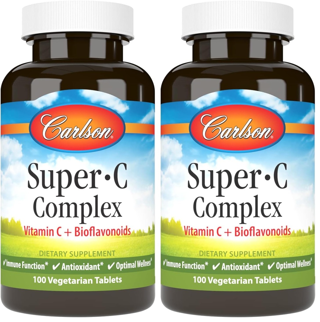 Carlson - Super-C Complex, Vitamin C + Bioflavonoids, Immune Function & Optimal Wellness, Antioxidant, 100 Vegetarian Tablets (Pack of 2)