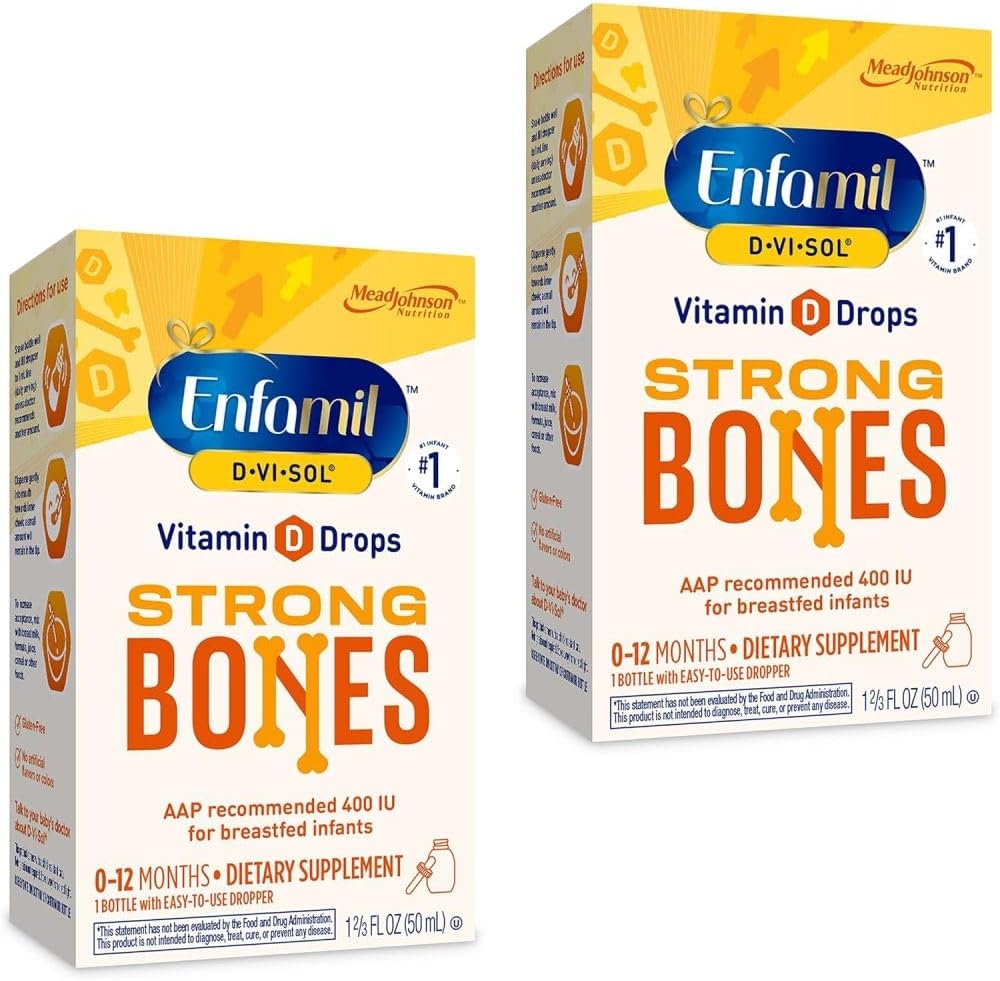 Enfamil Baby Vitamin D-Vi-Sol Liquid Vitamin D Drops, Supports Strong Teeth & Bone Development, 50mL Bottle (Pack of 2)