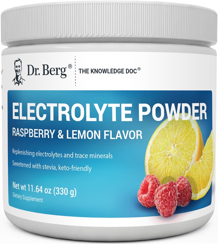 Dr. Berg Zero Sugar Hydration Keto Electrolyte Powder - Mejorado w / 1000 mg de Potasio & Real Pink Himalayan Salt (NOT Table Salt) - Raspberry & Lemon Flavor Hydration Drink Supplement - 50 Servings