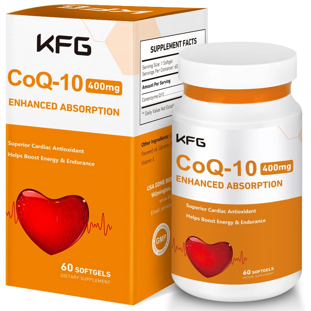 KFG CoQ10 400mg Softgels, Coenzima Q10 Suplementos Soporte Salud cardíaca, Salud cardiovascular, Sistema inmunológico &amp; Producción de energía celular, Gluten Free